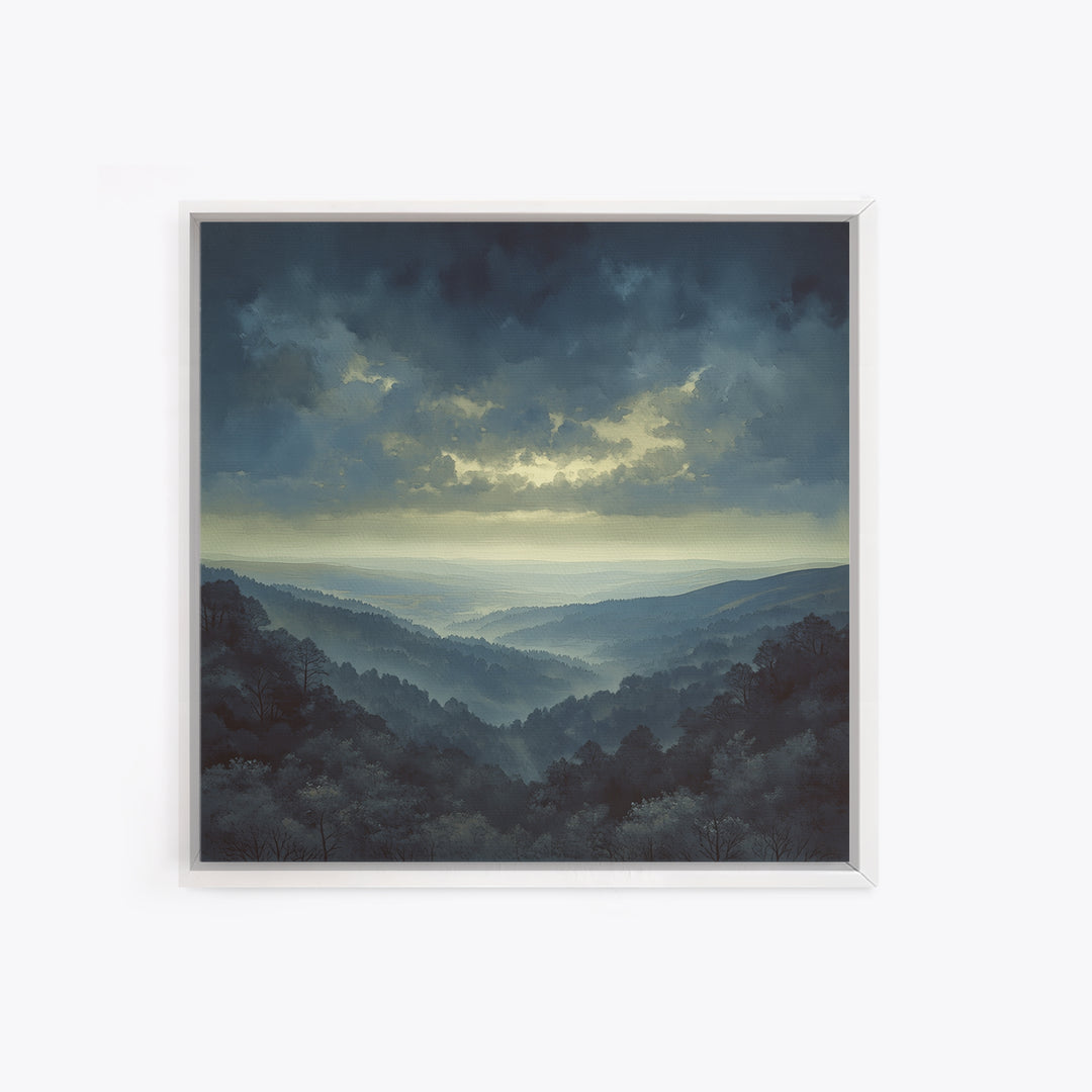 Misty Mountain Valley Framed Canvas Print, General Fine Art, Oil Painting, Living Room Decor, Fine Art, Gallery Decor, GEN-1x1-52