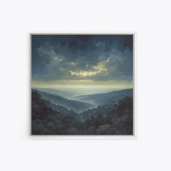 Misty Mountain Valley Framed Canvas Print, General Fine Art, Oil Painting, Living Room Decor, Fine Art, Gallery Decor, GEN-1x1-52
