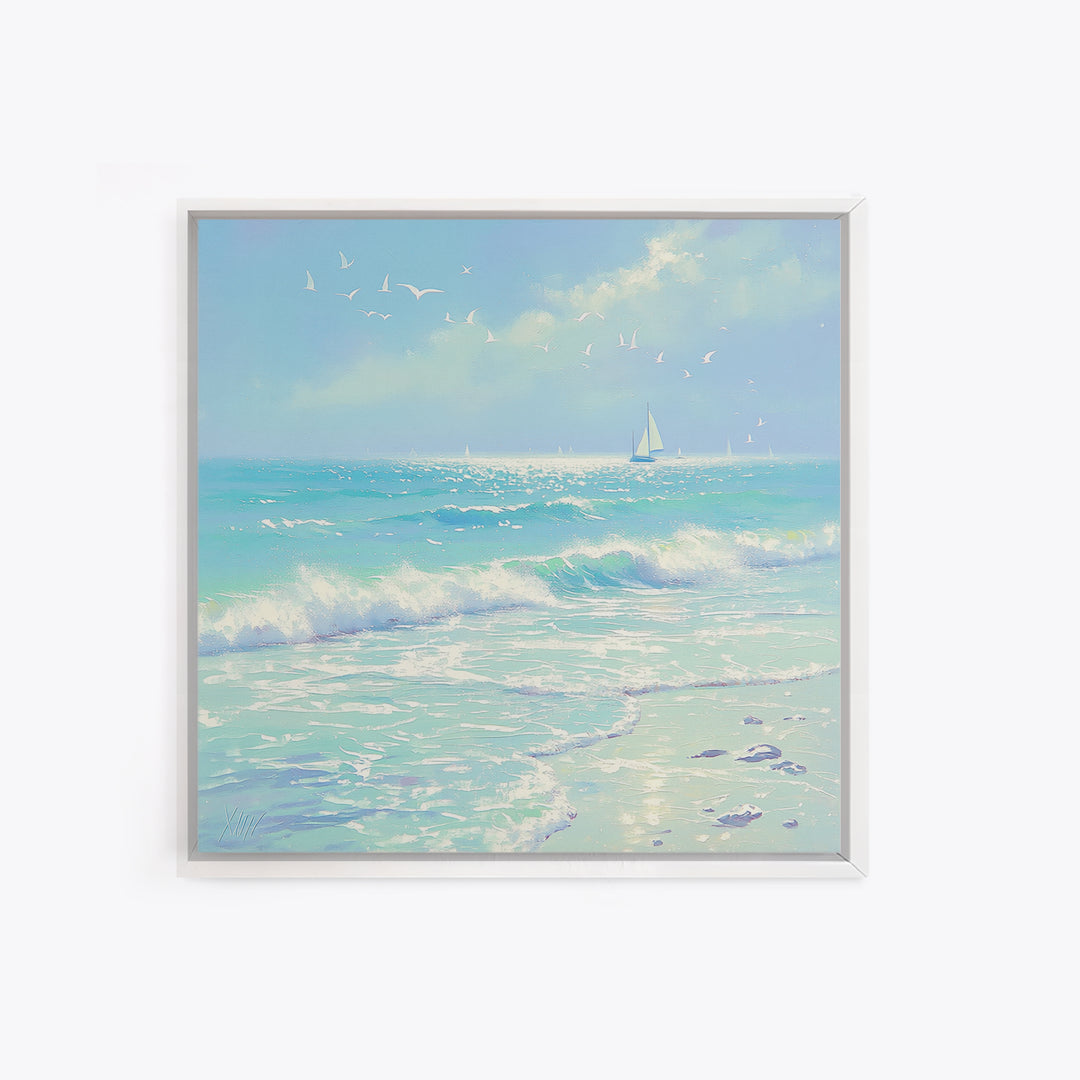 Coastal Water Study Framed Canvas Print, General Fine Art, Textured Painting, Living Room Decor, Fine Art, Art Prints, GEN-1x1-53