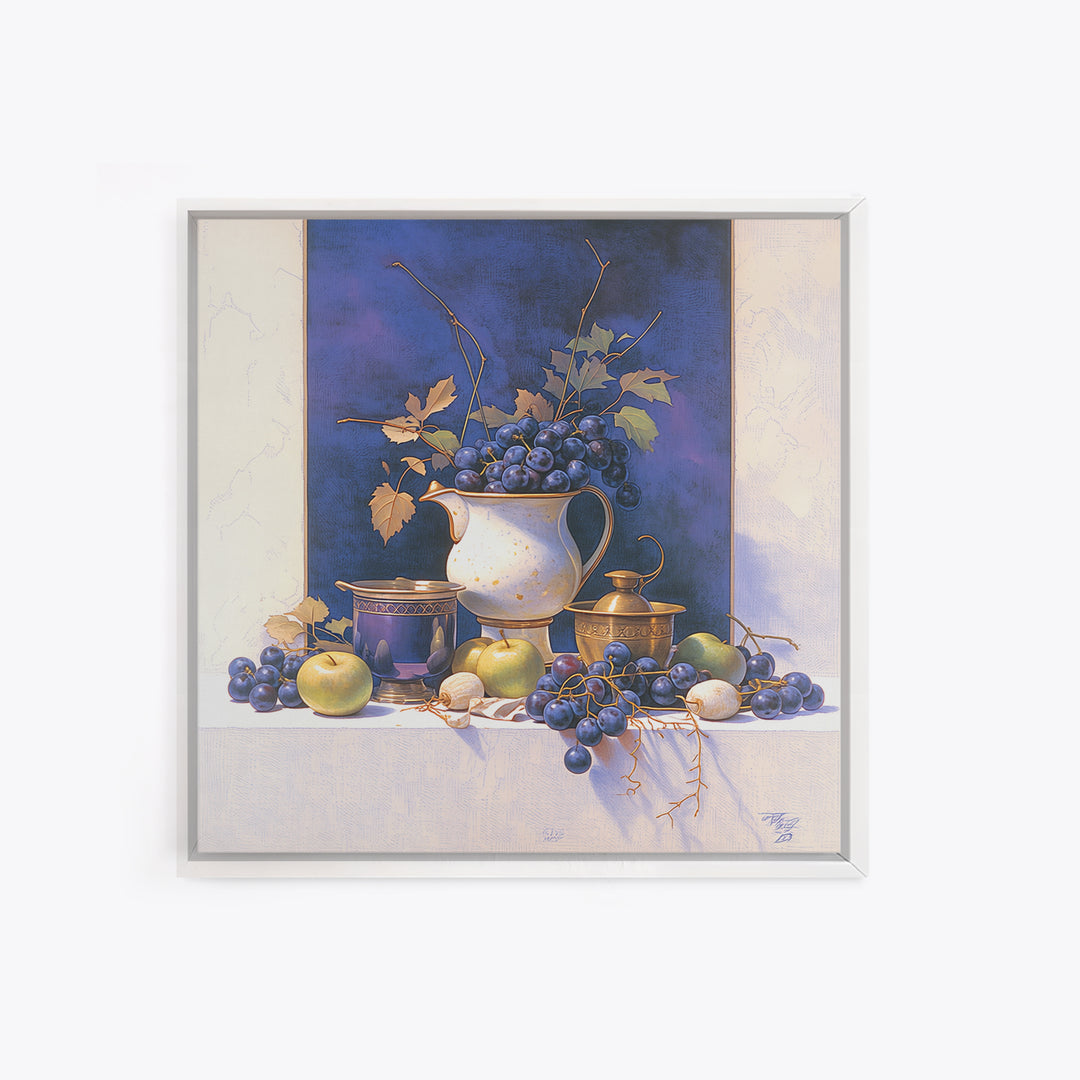 Simple Still Life of Fruit and Linen Framed Canvas Print, General Fine Art, Oil Painting, Living Room Decor, Abstract Art, GEN-1x1-64