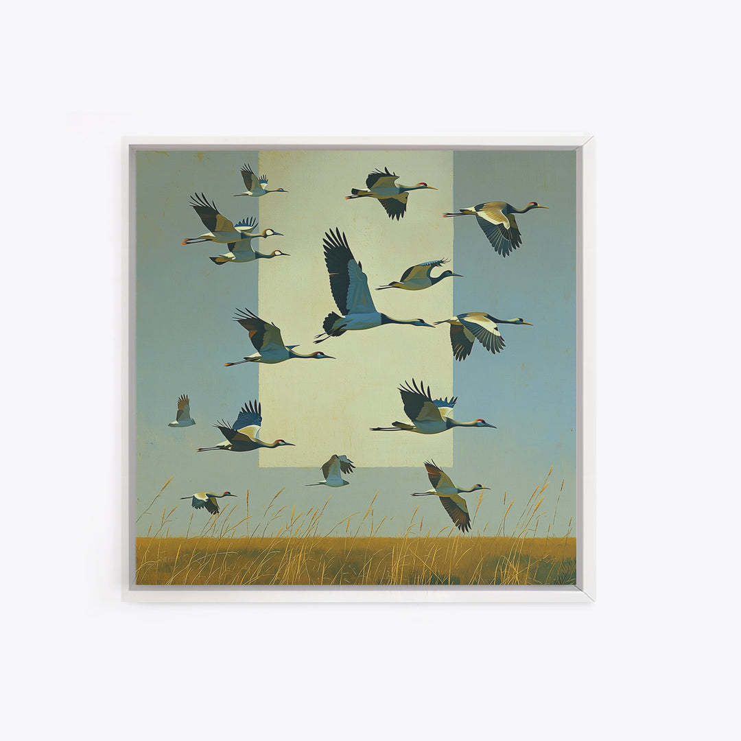 Minimal Birds in Flight over an Open Framed Canvas Print, General Fine Art, Abstract Art, Living Room Decor, Fine Art, GEN-1x1-70