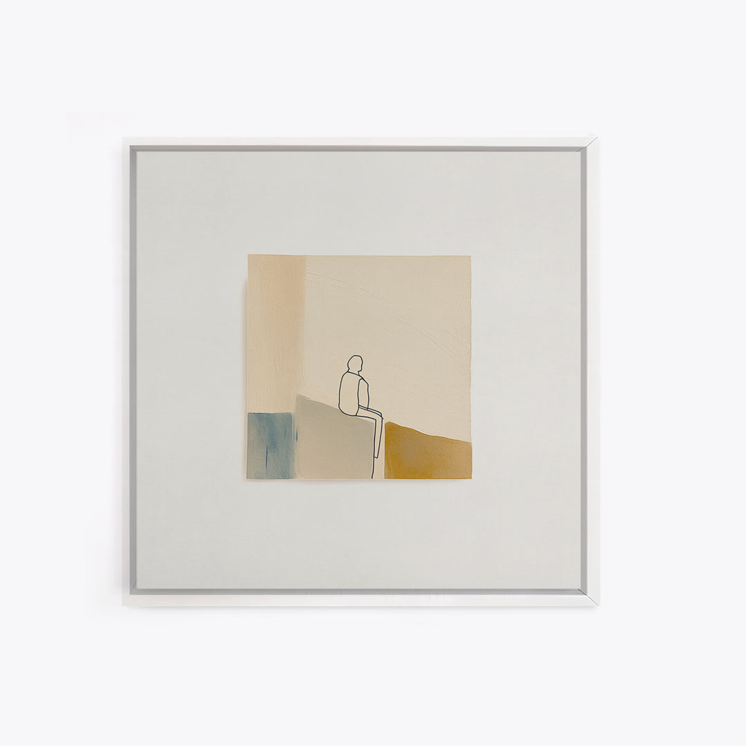 Minimal Black Line Figure on Textured Paper Canvas Print, General Fine Art, Statement Artwork, Living Room Decor, Fine Art, GEN-1x1-75