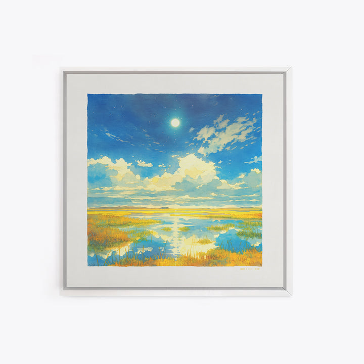 Dreamlike Moonlit Lake Canvas Print, General Fine Art, Minimalist Decor, Living Room Decor, Oil Painting, Art Print, GEN-1x1-85
