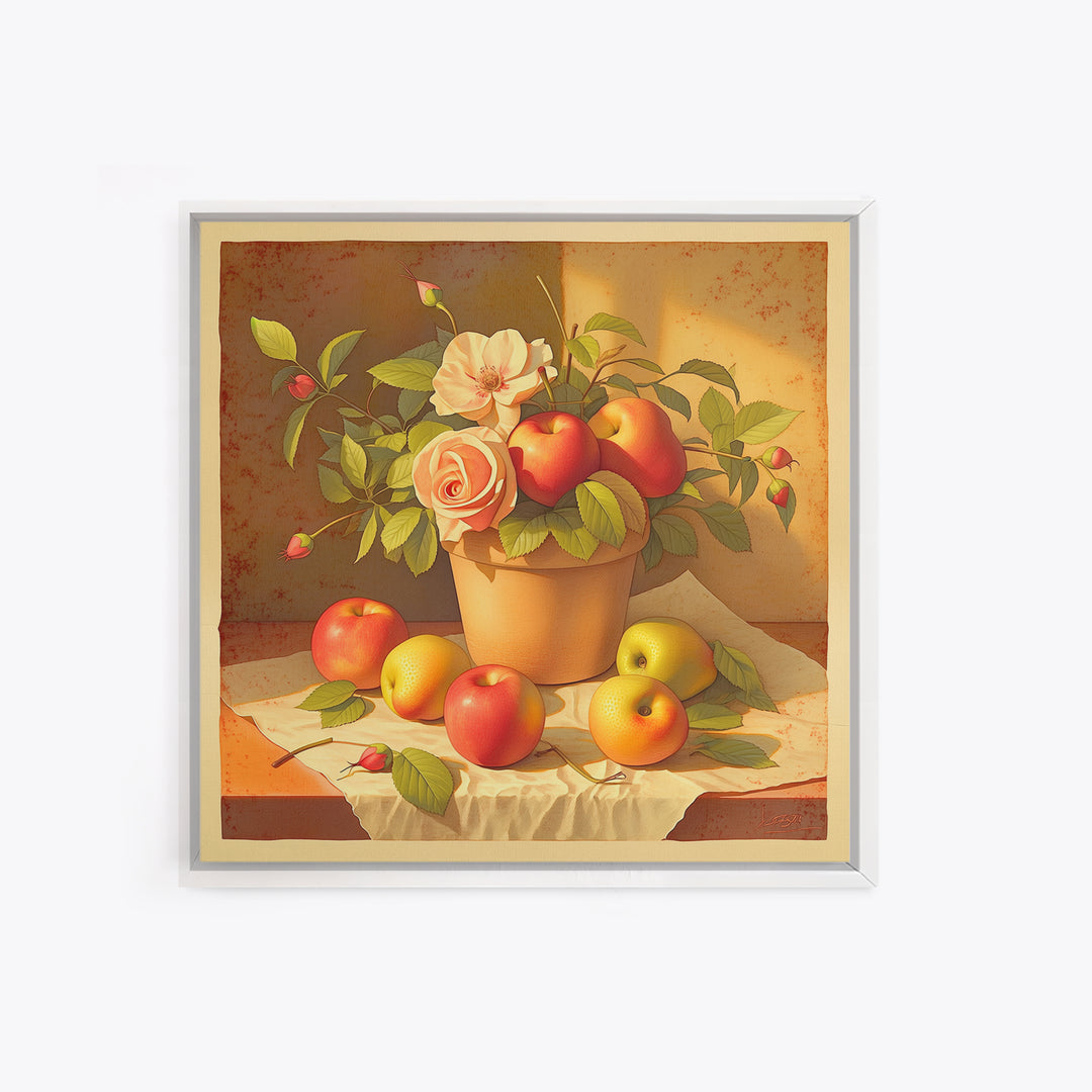Simple Still Life of Fruit and Linen Framed Canvas Print, General Fine Art, Minimalist Decor, Living Room Decor, Fine Art, GEN-1x1-88