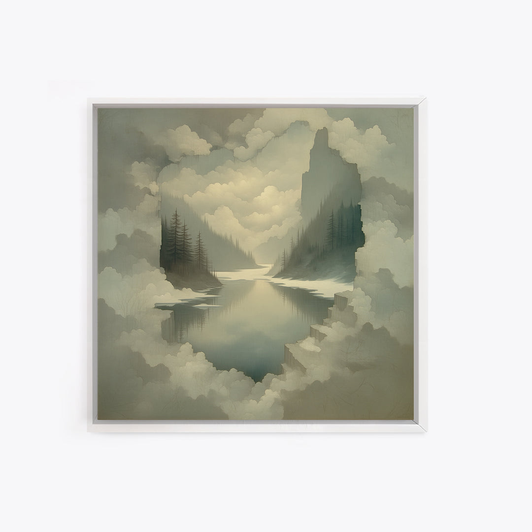 Quiet Abstract River Shape Framed Canvas Print, General Fine Art, Painting, Living Room Decor, Abstract Art, GEN-1x1-96