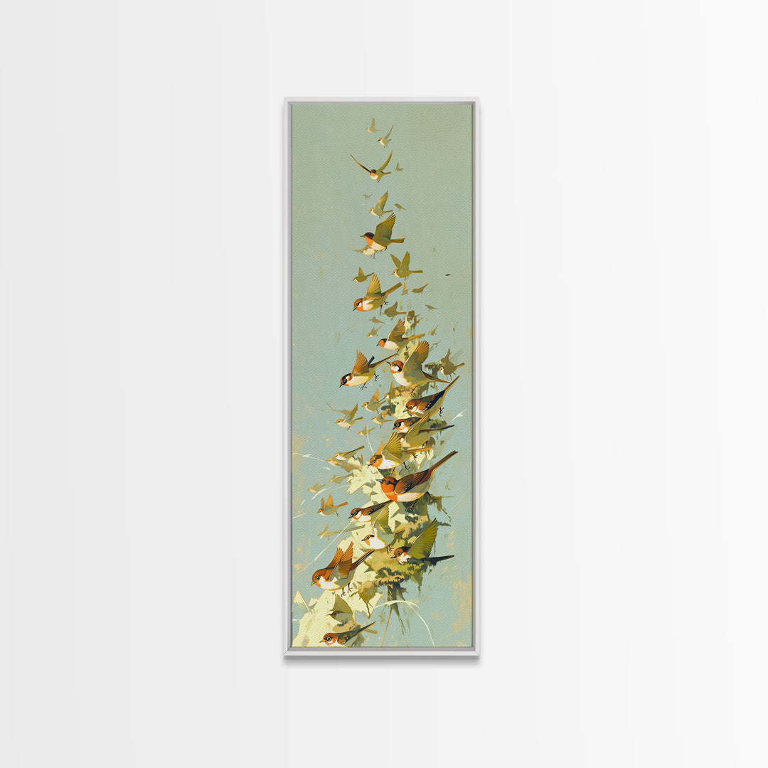 Minimal Birds in Flight over an Open Framed Canvas Print, General Fine Art, Digital Print, Living Room Decor, Watercolor Art, GEN-1x3-34