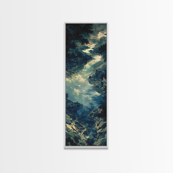 Quiet Abstract River Shape Framed Canvas Print, General Fine Art, Painting, Living Room Decor, Abstract Art, GEN-1x3-36
