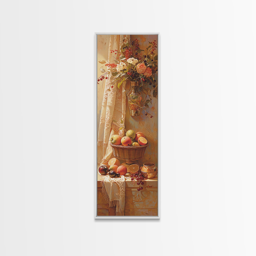 Simple Still Life of Fruit and Linen Framed Canvas Print, General Fine Art, Minimalist Decor, Living Room Decor, Fine Art, GEN-1x3-4