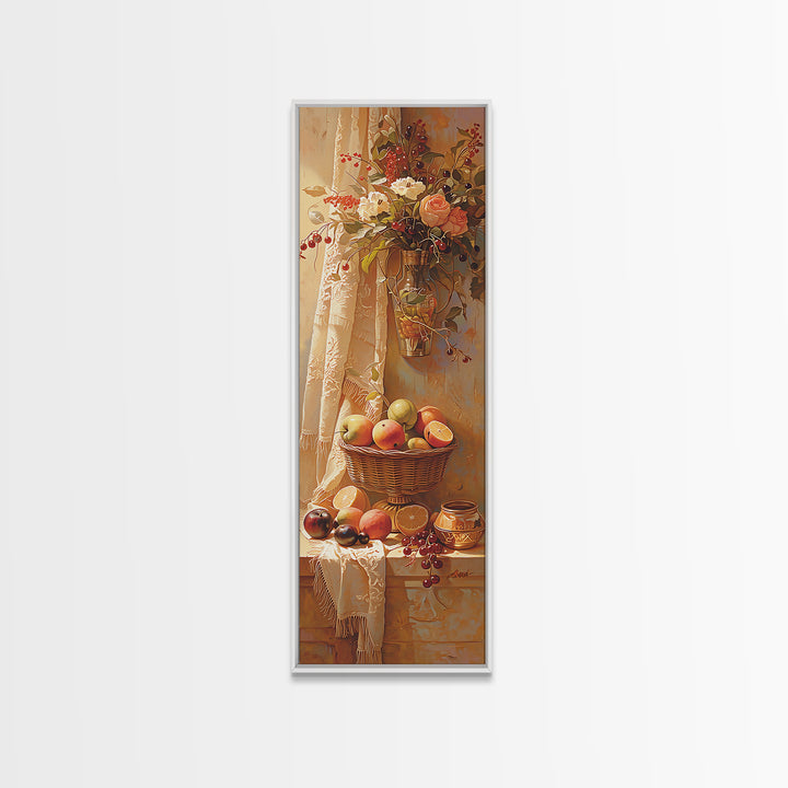 Simple Still Life of Fruit and Linen Framed Canvas Print, General Fine Art, Minimalist Decor, Living Room Decor, Fine Art, GEN-1x3-4
