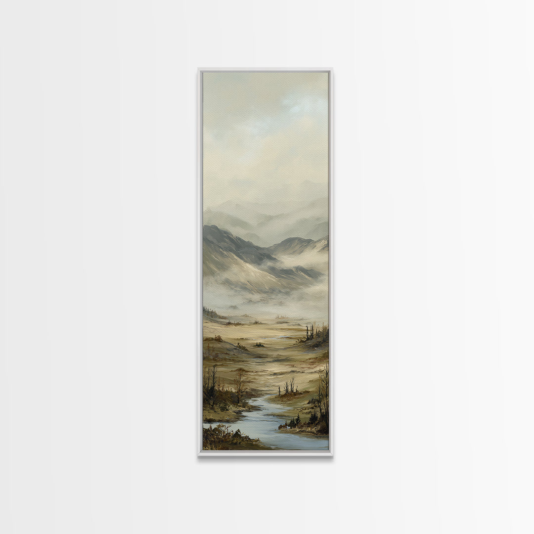 Misty Mountain Valley Framed Canvas Print, General Fine Art, Oil Painting, Living Room Decor, Fine Art, Gallery Decor, GEN-1x3-64