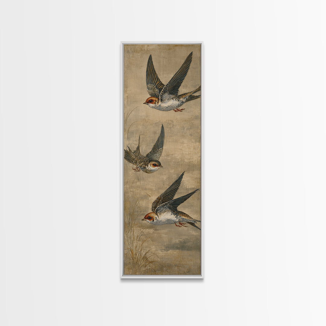 Minimal Birds in Flight over an Open Canvas Print, General Fine Art, Boho Decor, Living Room Decor, Oil Painting, GEN-1x3-82