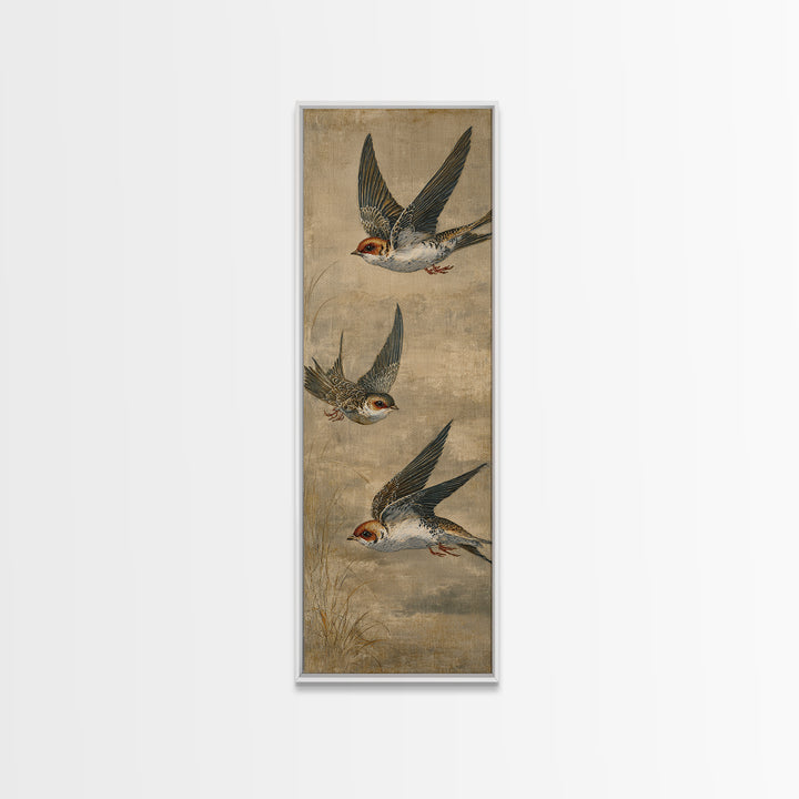 Minimal Birds in Flight over an Open Canvas Print, General Fine Art, Boho Decor, Living Room Decor, Oil Painting, GEN-1x3-82