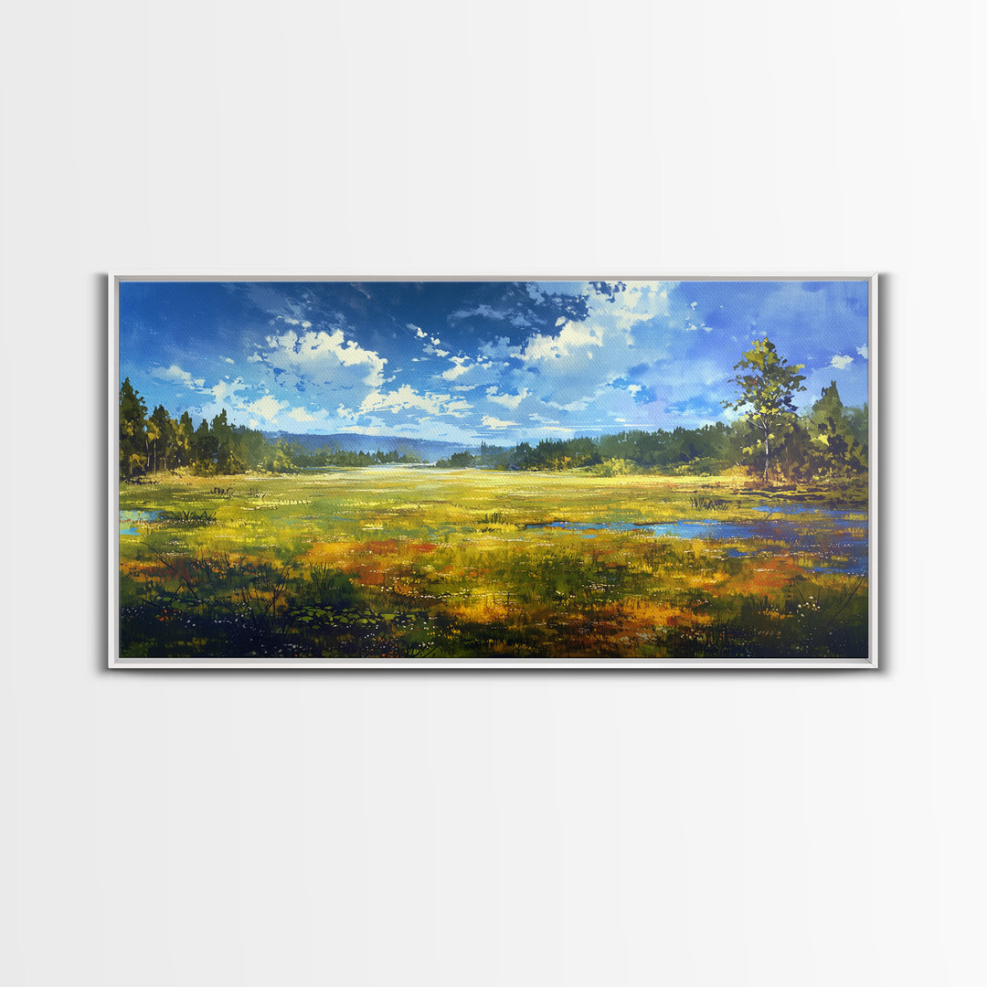 Sunlit Meadow with Loose Impressionist Brushwork Canvas Print, General Fine Art, Contemporary Art, Living Room Decor, GEN-2x1-10