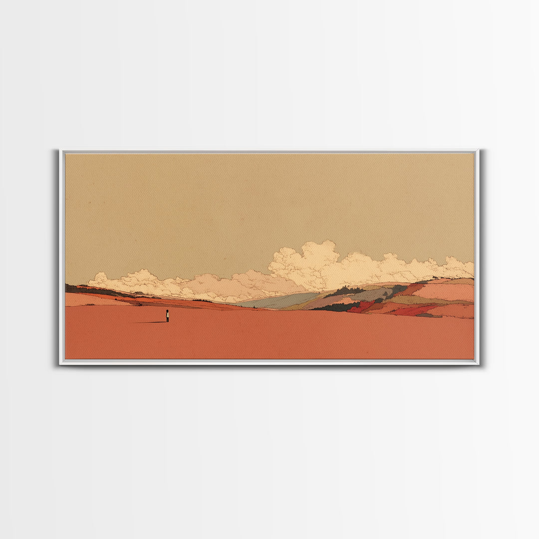 Minimal Black Line Figure on Textured Paper Framed Canvas Print, General Fine Art, Print, Living Room Decor, Fine Art, GEN-2x1-23