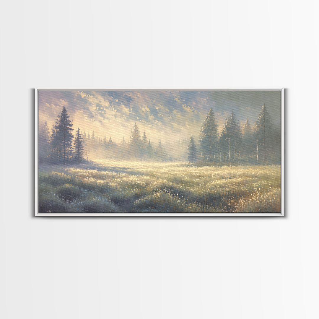 Sunlit Meadow with Loose Impressionist Brushwork Canvas Print, General Fine Art, Contemporary Art, Living Room Decor, GEN-2x1-34