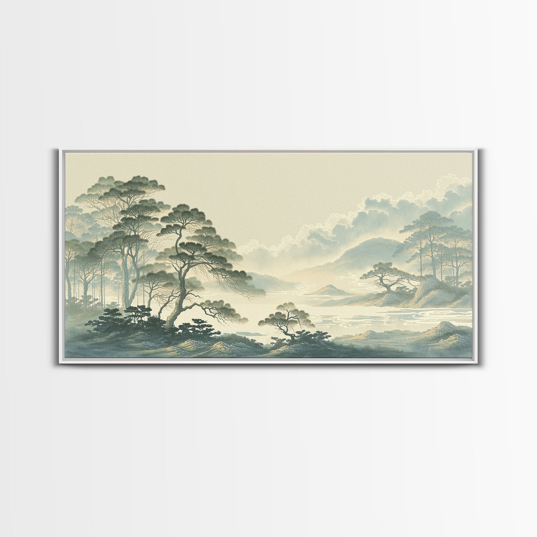 Elegant Ink Wash Landscape Framed Canvas Print, General Fine Art, Poster, Living Room Decor, Fine Art, Wall Art Prints, GEN-2x1-40