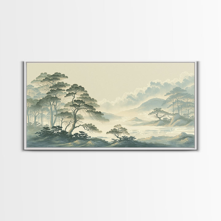 Elegant Ink Wash Landscape Framed Canvas Print, General Fine Art, Poster, Living Room Decor, Fine Art, Wall Art Prints, GEN-2x1-40