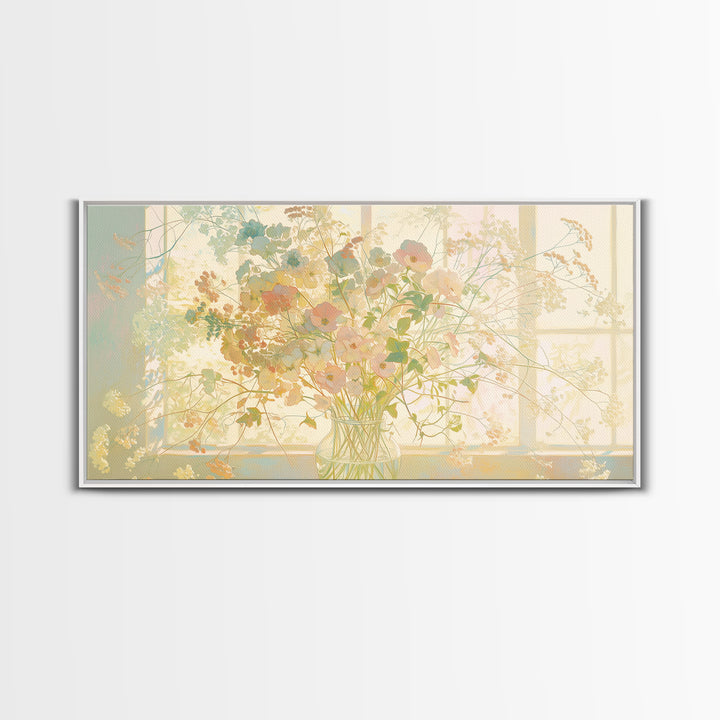 Classic Oil Painted Vase of Wildflowers Framed Canvas Print, General Fine Art, Digital Prints, Living Room Decor, Oil Painting, GEN-2x1-43