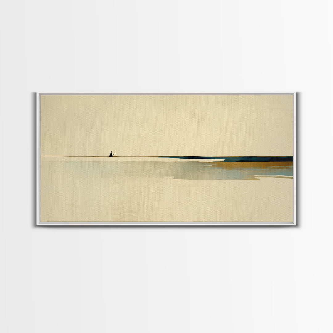 Minimal Black Line Figure on Textured Paper Canvas Print, General Fine Art, Canvas, Living Room Decor, Oil Painting, GEN-2x1-47
