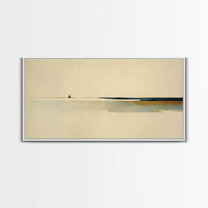 Minimal Black Line Figure on Textured Paper Canvas Print, General Fine Art, Canvas, Living Room Decor, Oil Painting, GEN-2x1-47