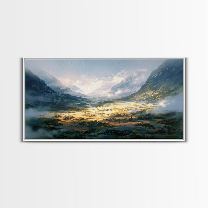 Misty Mountain Valley Canvas Print, General Fine Art, Art, Living Room Decor, Fine Art, Mid Century Modern, Original Painting, GEN-2x1-48