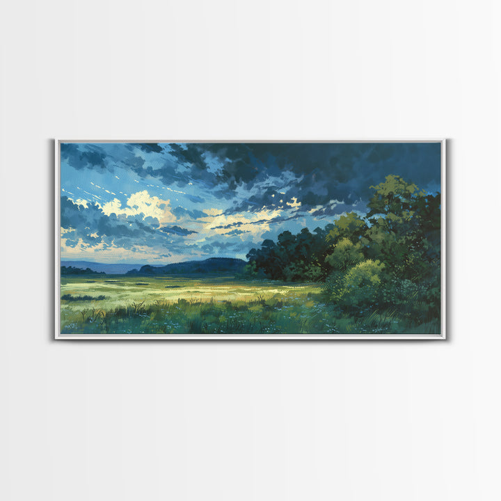 Sunlit Meadow with Loose Impressionist Brushwork Canvas Print, General Fine Art, Wall Decor, Living Room Decor, Fine Art, GEN-2x1-58