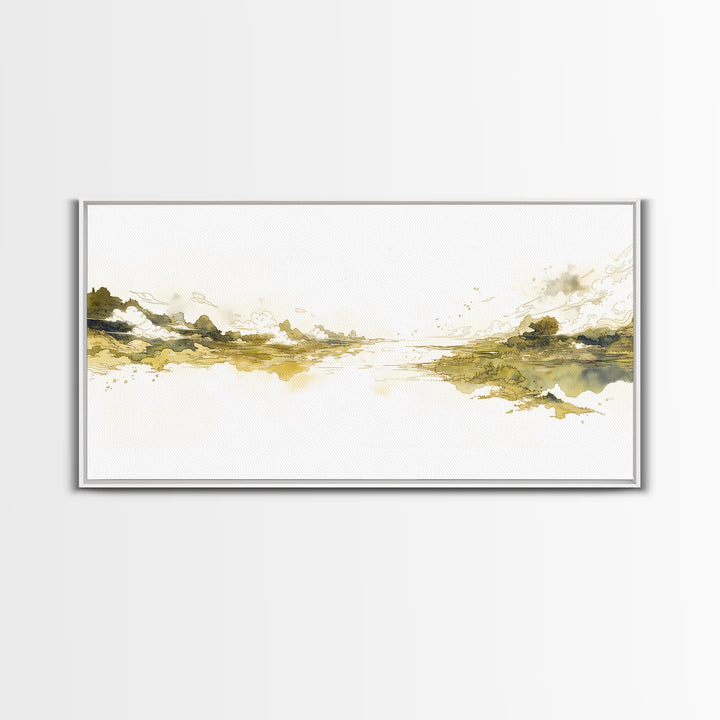 Elegant Ink Wash Landscape Framed Canvas Print, General Fine Art, Printable Wall Art, Living Room Decor, Fine Art, GEN-2x1-88