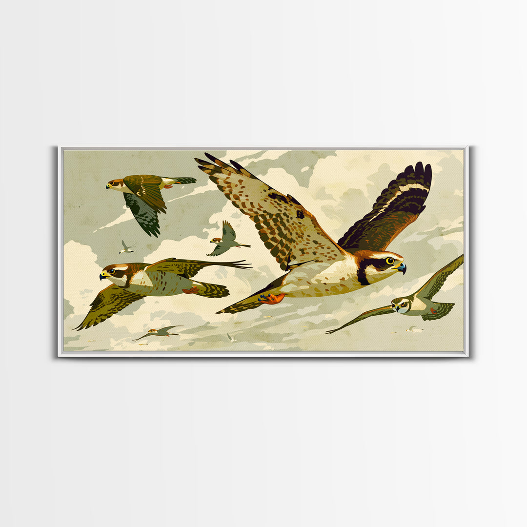 Minimal Birds in Flight over an Open Framed Canvas Print, General Fine Art, Decor, Living Room Decor, Oil Painting, GEN-2x1-90
