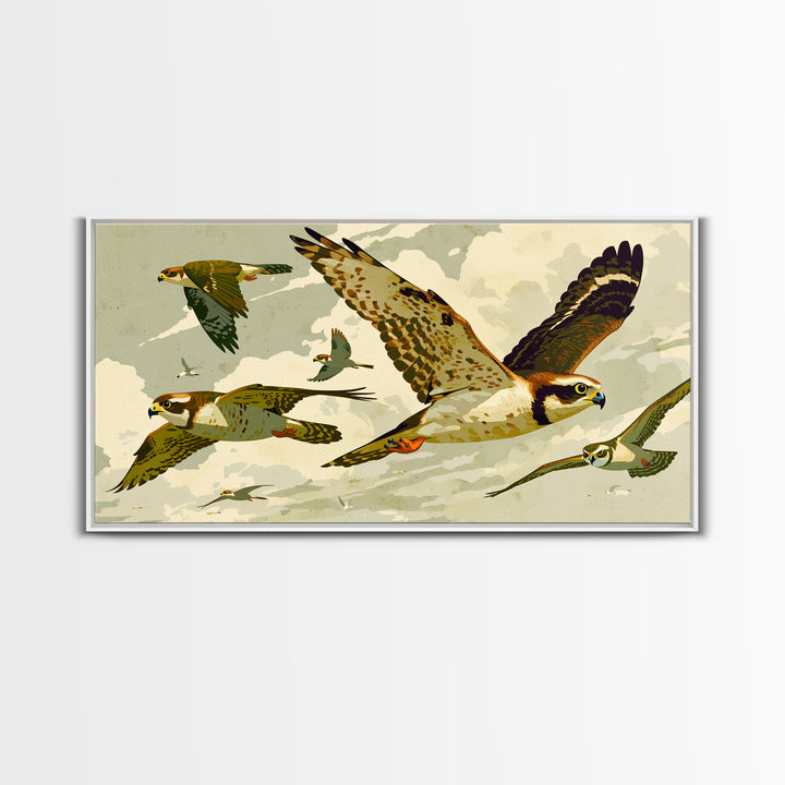 Minimal Birds in Flight over an Open Framed Canvas Print, General Fine Art, Decor, Living Room Decor, Oil Painting, GEN-2x1-90