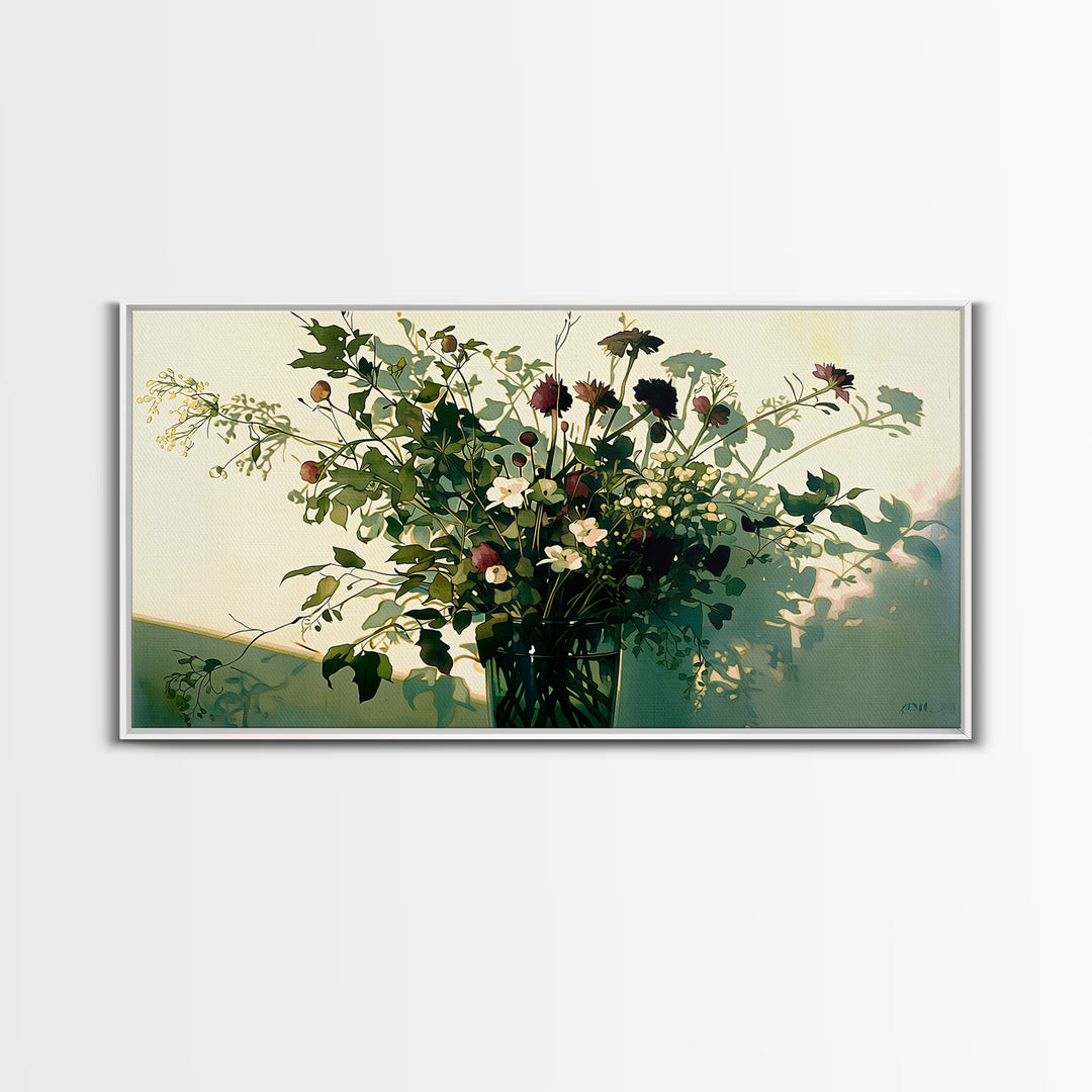 Classic Oil Painted Vase of Wildflowers Framed Canvas Print, General Fine Art, Art Print, Living Room Decor, Fine Art, GEN-2x1-91
