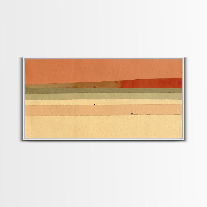 Minimal Black Line Figure on Textured Paper Framed Canvas Print, General Fine Art, Neutral Decor, Living Room Decor, Fine Art, GEN-2x1-95