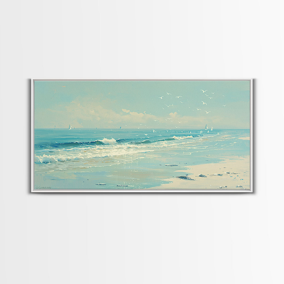 Coastal Water Study Framed Canvas Print, General Fine Art, Digital Wall Art, Living Room Decor, Fine Art, Neutral Decor, GEN-2x1-97