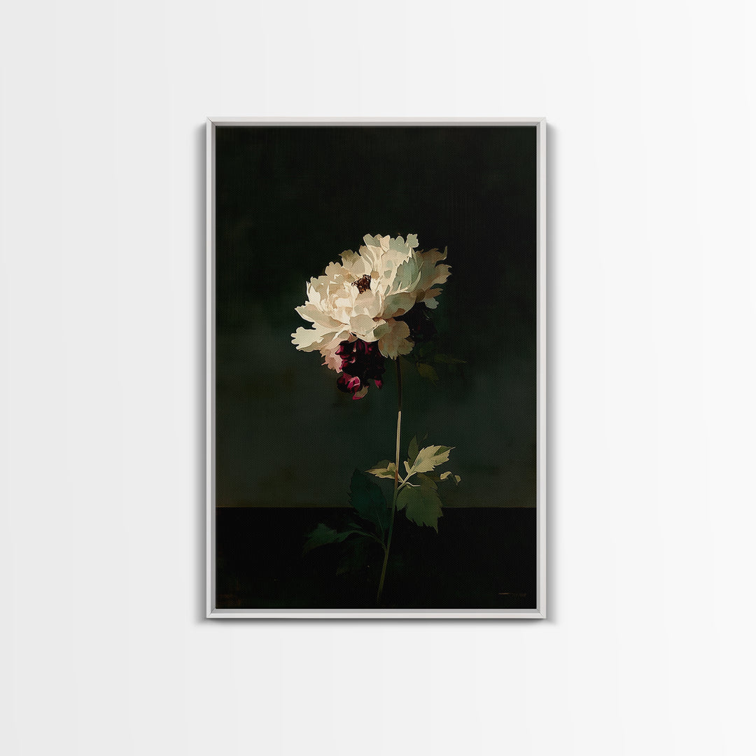 Single Sculptural Flower on a Dark Ground Framed Canvas Print, General Fine Art, Digital Art, Living Room Decor, Fine Art, GEN-2x3-17