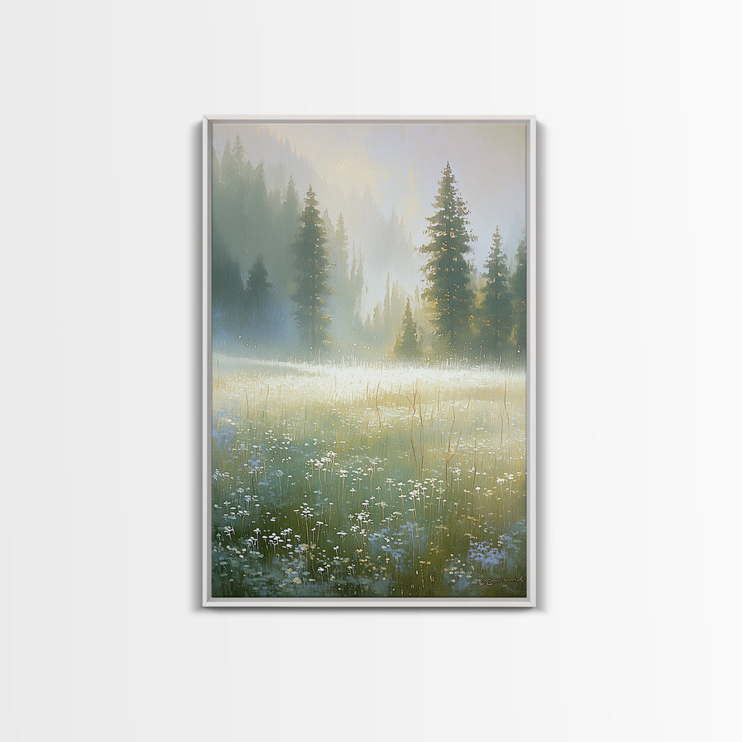Sunlit Meadow with Loose Impressionist Brushwork Framed Canvas Print, General Fine Art, Poster, Living Room Decor, Fine Art, GEN-2x3-22