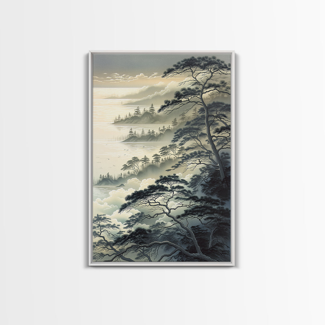Elegant Ink Wash Landscape Framed Canvas Print, General Fine Art, Wall Hanging, Living Room Decor, Oil Painting, GEN-2x3-28