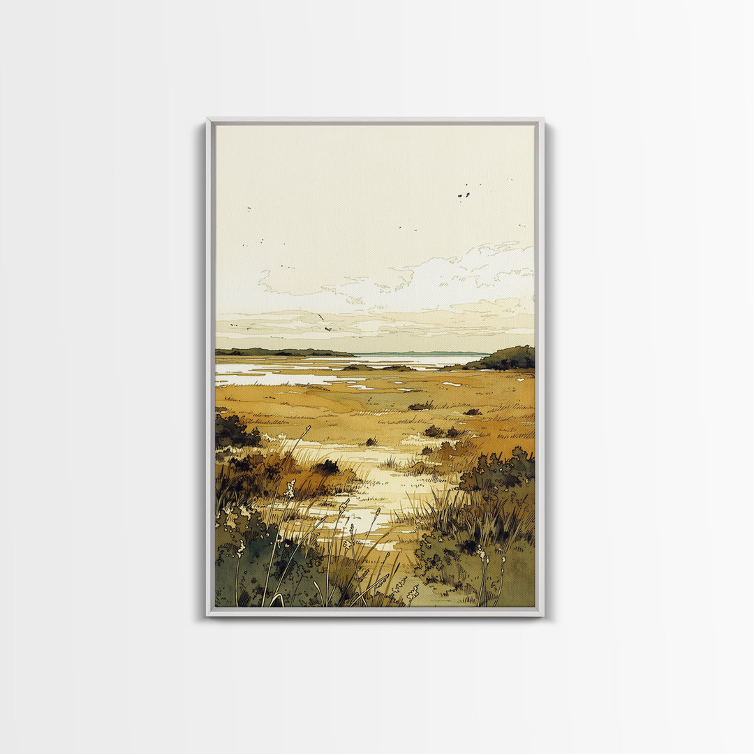 Elegant Ink Wash Landscape Framed Canvas Print, General Fine Art, Contemporary Art, Living Room Decor, Fine Art, GEN-2x3-4