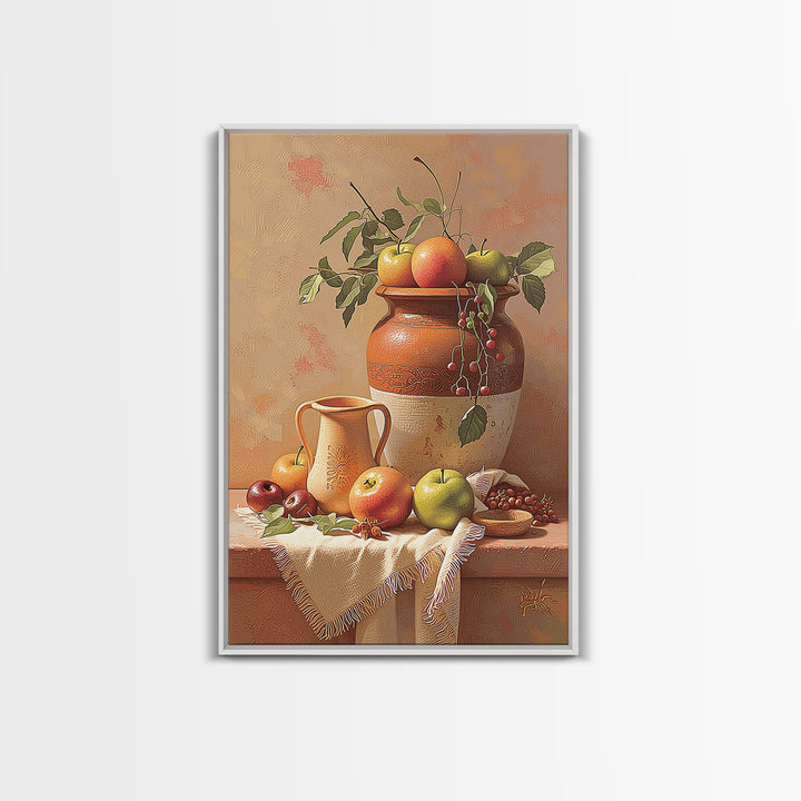 Simple Still Life of Fruit and Linen Framed Canvas Print, General Fine Art, Home Decor, Living Room Decor, Abstract Art, GEN-2x3-48
