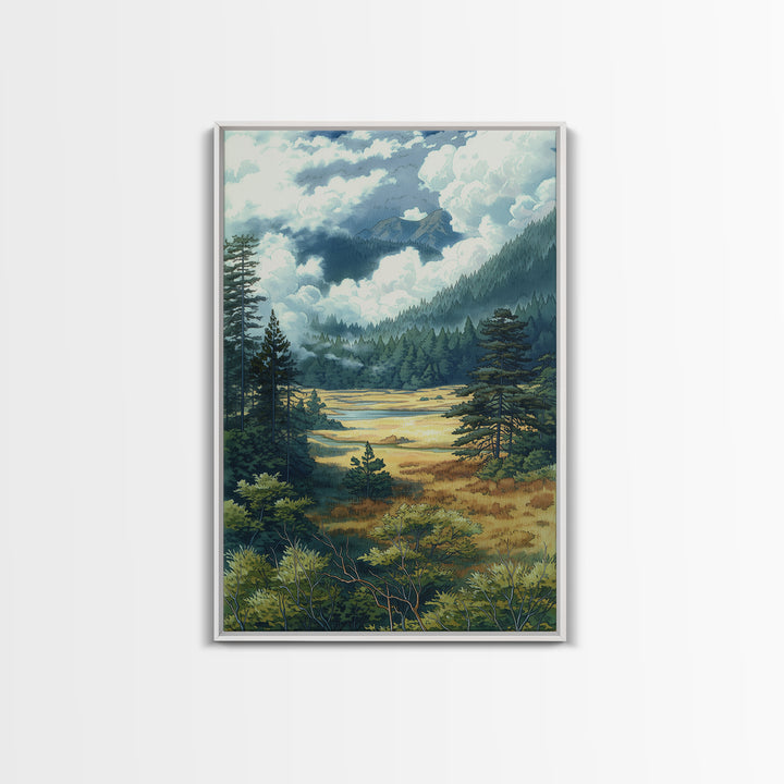 Moody Forest Clearing Framed Canvas Print, General Fine Art, Wall Decor, Living Room Decor, Fine Art, Original Painting, GEN-2x3-64