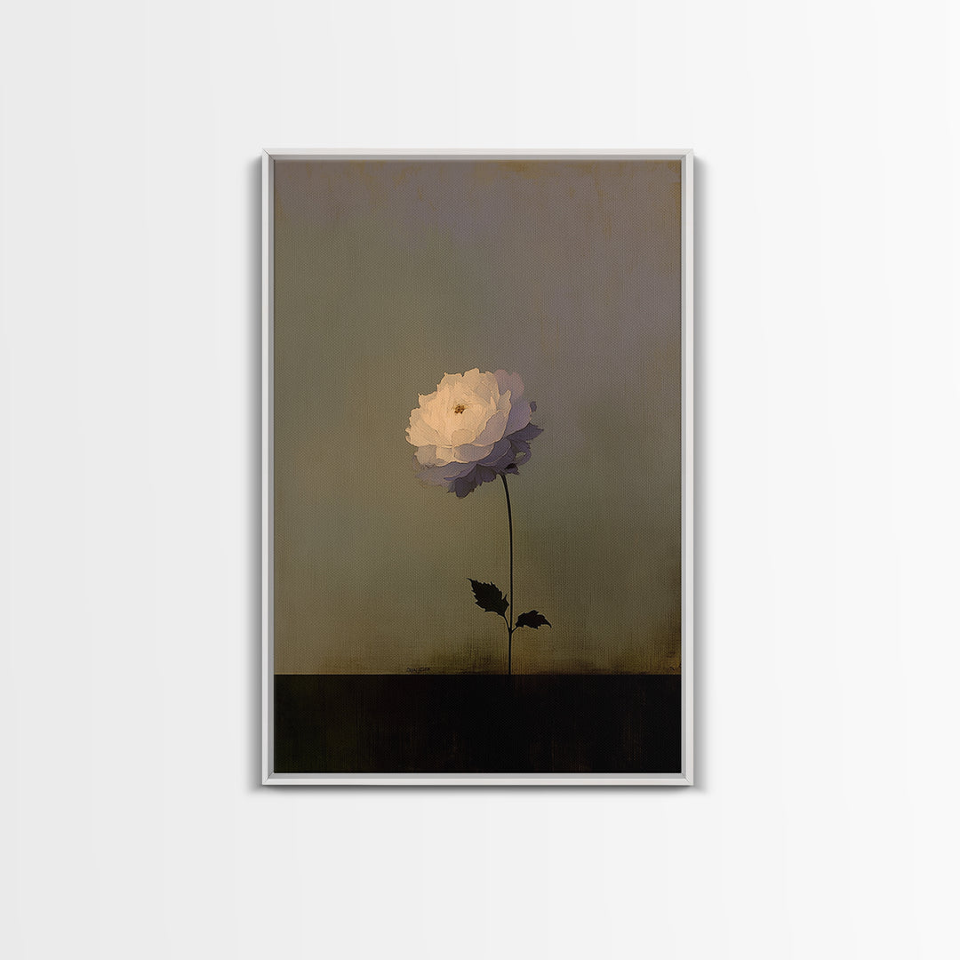 Single Sculptural Flower on a Dark Ground Canvas Print, General Fine Art, Original Painting, Living Room Decor, Oil Painting, GEN-2x3-65