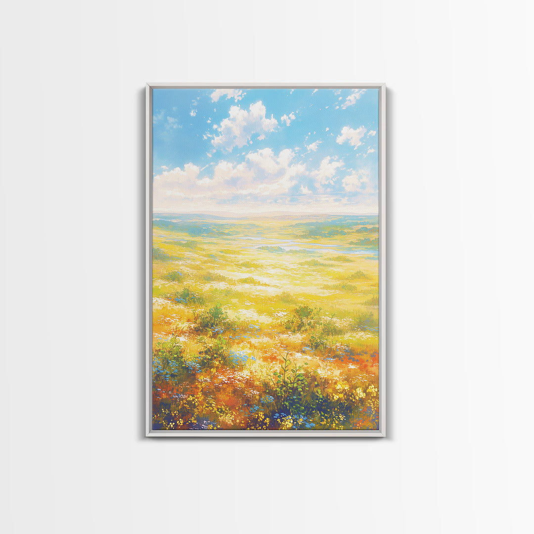 Sunlit Meadow with Loose Impressionist Brushwork Canvas Print, General Fine Art, Digital Prints, Living Room Decor, GEN-2x3-70