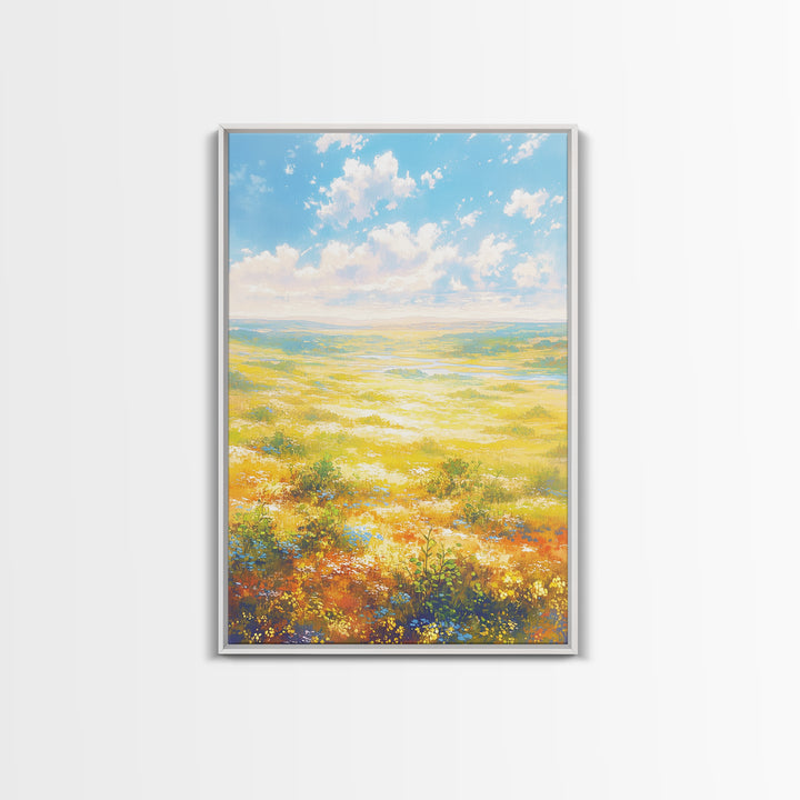 Sunlit Meadow with Loose Impressionist Brushwork Canvas Print, General Fine Art, Digital Prints, Living Room Decor, GEN-2x3-70