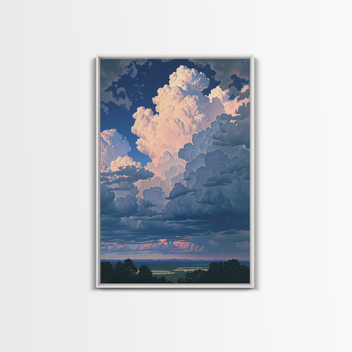Romantic Cloudscape with Blush and Cream Tones Framed Canvas Print, General Fine Art, Print, Living Room Decor, Watercolor Art, GEN-2x3-74