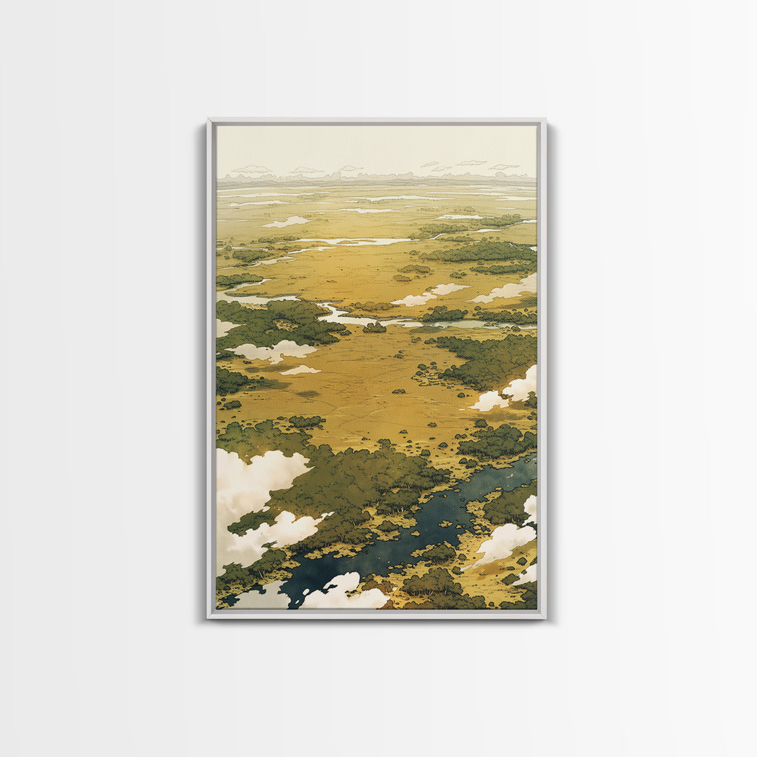 Elegant Ink Wash Landscape Framed Canvas Print, General Fine Art, Framed Wall Art, Living Room Decor, Watercolor Art, GEN-2x3-76