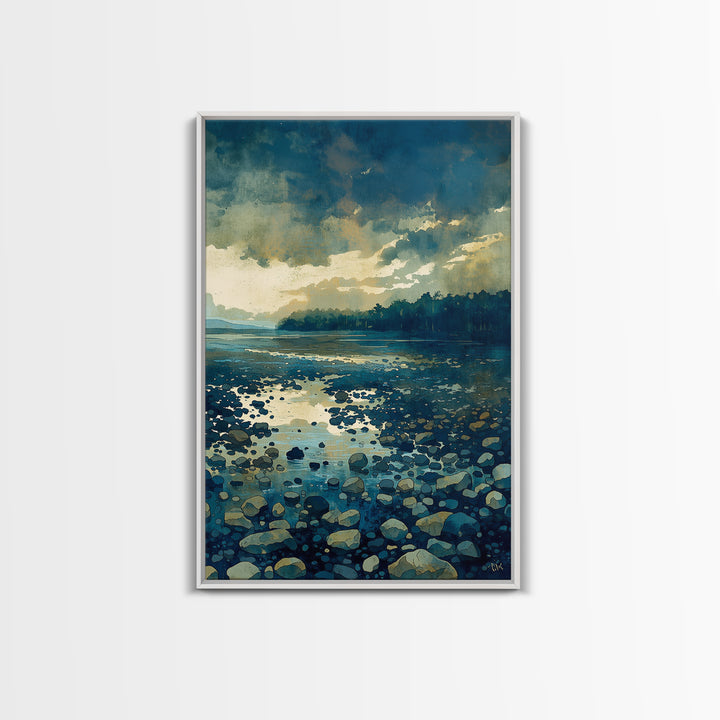 Quiet Abstract River Shape Framed Canvas Print, General Fine Art, Bedroom Decor, Living Room Decor, Abstract Art, GEN-2x3-8