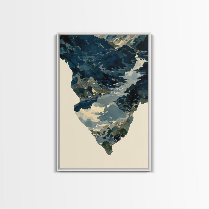 Quiet Abstract River Shape Framed Canvas Print, General Fine Art, Print, Living Room Decor, Abstract Art, Art Deco, GEN-2x3-80