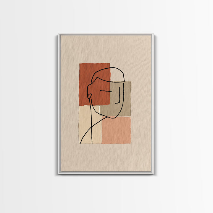 Minimal Black Line Figure on Textured Paper Framed Canvas Print, General Fine Art, Canvas Wall Art, Living Room Decor, Fine Art, GEN-2x3-83