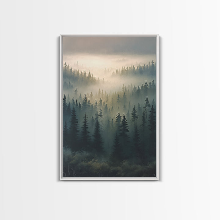 Moody Forest Clearing Framed Canvas Print, General Fine Art, Mid Century Modern, Living Room Decor, Fine Art, GEN-2x3-88