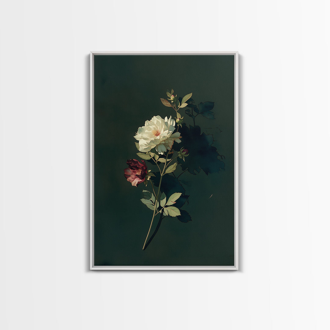 Single Sculptural Flower on a Dark Ground Canvas Print, General Fine Art, Original Art, Living Room Decor, Wall Art, GEN-2x3-89