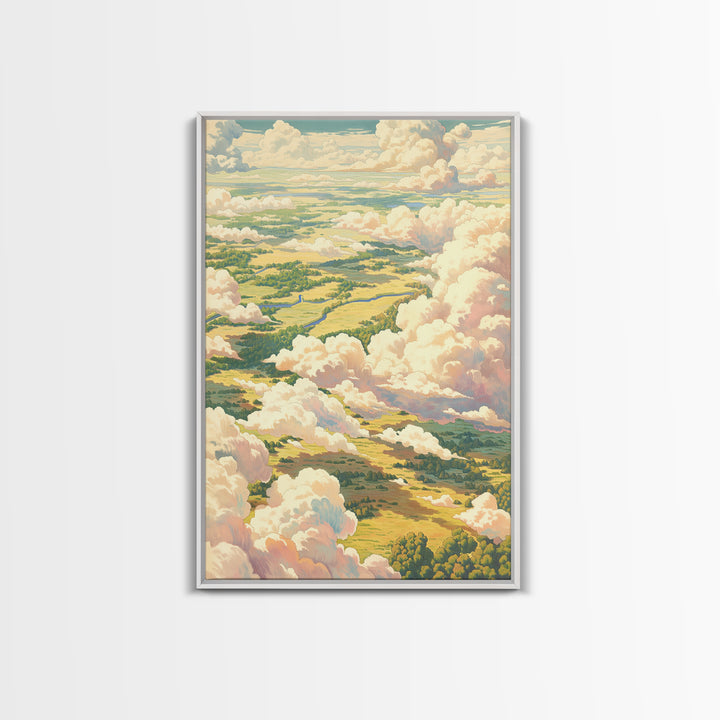 Romantic Cloudscape with Blush and Cream Tones Framed Canvas Print, General Fine Art, Print, Living Room Decor, Watercolor Art, GEN-2x3-98