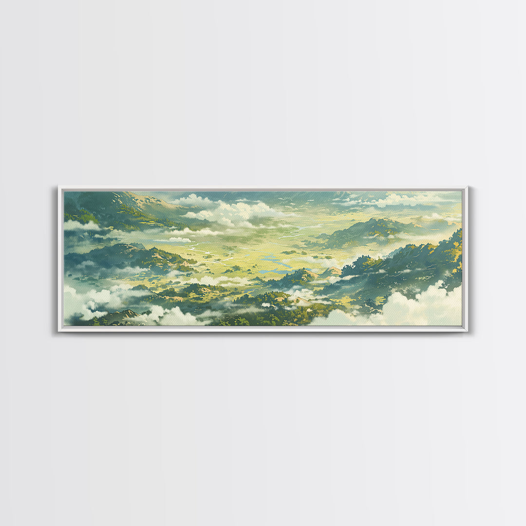 Misty Mountain Valley Canvas Print, General Fine Art, Abstract Art, Living Room Decor, Oil Painting, Textured Painting, GEN-3x1-20